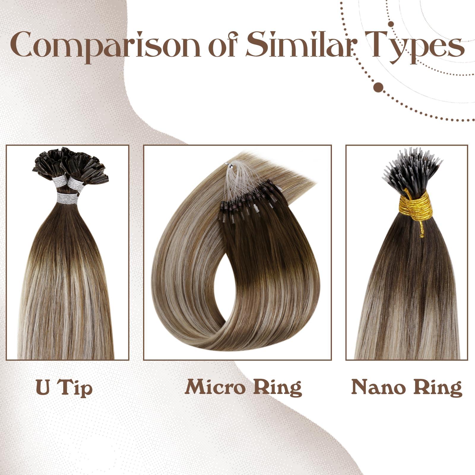 Hetto Hetto Micro Loop Hair Extensions Real Human Hair Ombre Black to Silver Remy Micro Beads Hair Extensions Natural Micro Link Hair Extensions Human Hair for Women 18 Inch 50g 50s