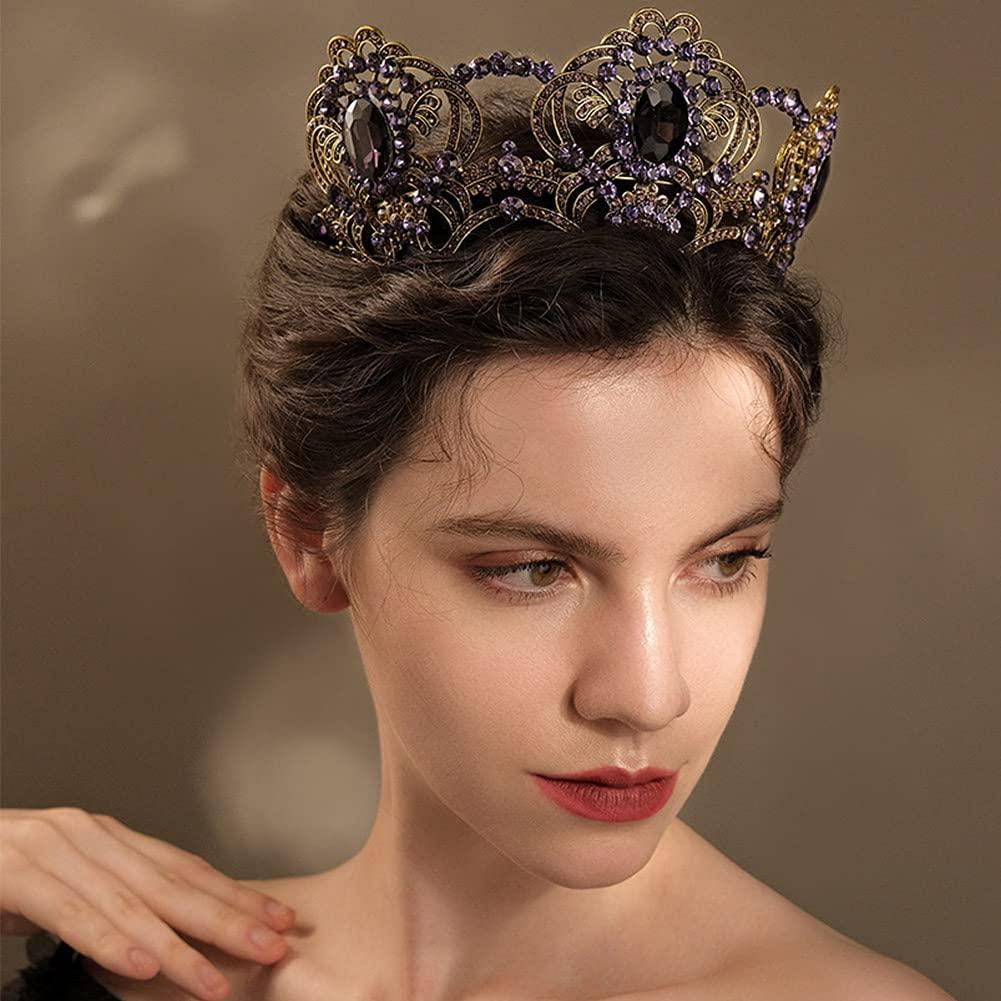 Fairyu Fairyu Gold Butterfly Crowns and Tiaras Flower Rhinestone Bride Crown Baroque Queen Tiaras Pearl Headpiece for Women (C)