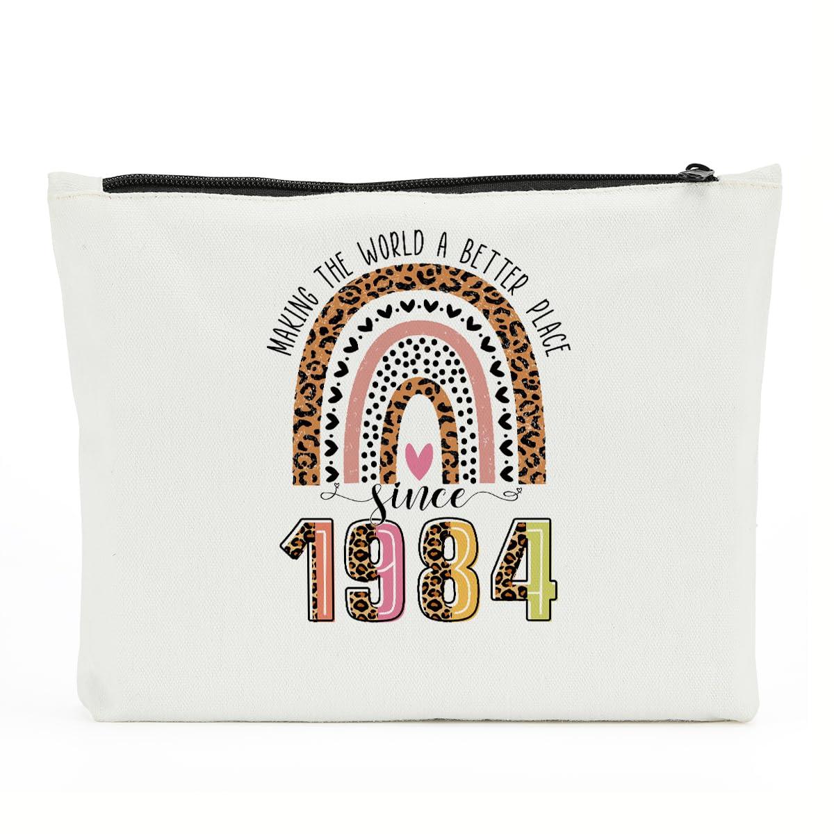 NBIAN 40th Birthday Gifts Women, 40 Year Old Birthday Gifts Ideas, Happy 40th Birthday Rainbow Cosmetic Bag, 40th Birthday Party Favors for Anniversary, Turning 40 Gifts for Mom Friend Leopard Makeup Bag