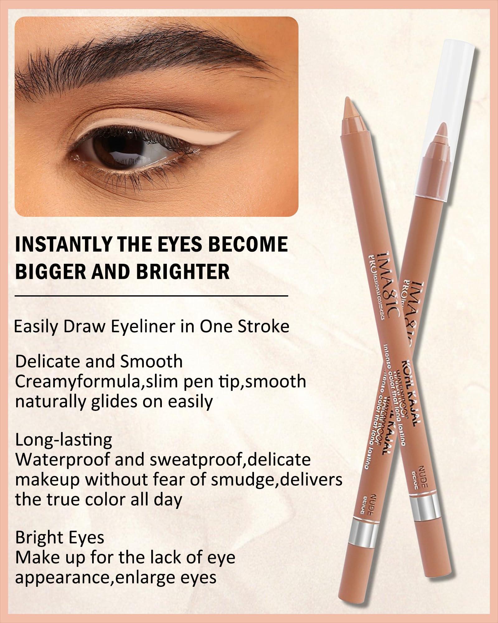 LYSdefeu Nude Beige Water Line Gel Eyeliner Pencil-1Pcs Waterproof Smudge-Proof Cream Eye Liner Waterline Brightener Pen,Smooth Easy-to-Sharpen Pencil with Sharpener,Longlasting Eye Makeup Gift for Older Women