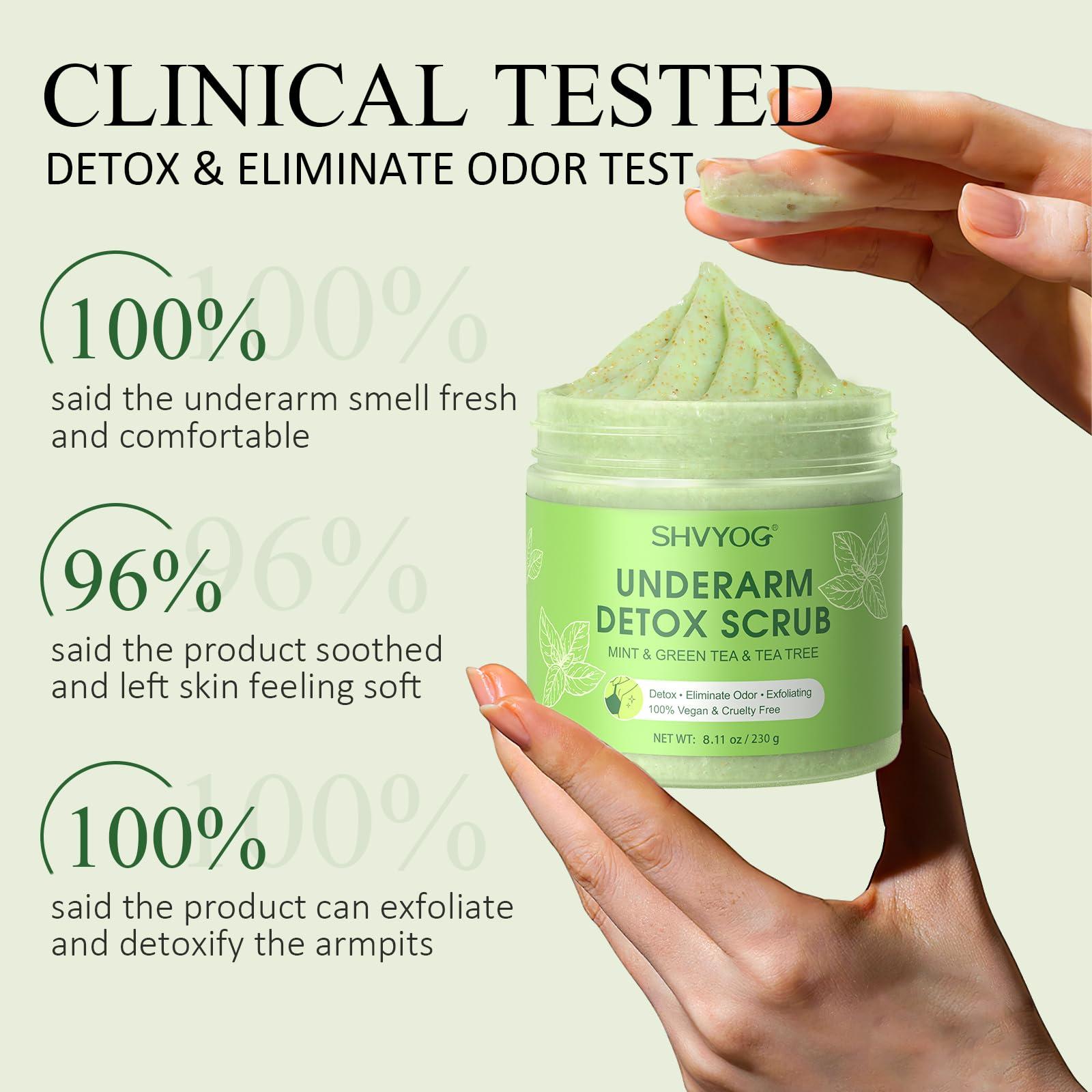 SHVYOG Underarm Detox Scrub, Green Tea Armpit Detox Scrub with Mint and Tea Tree, Natural Underarm Scrub for Armpit Detoxifying, Odors Eliminating, Exfoliating and Smoothing 8.11 Oz