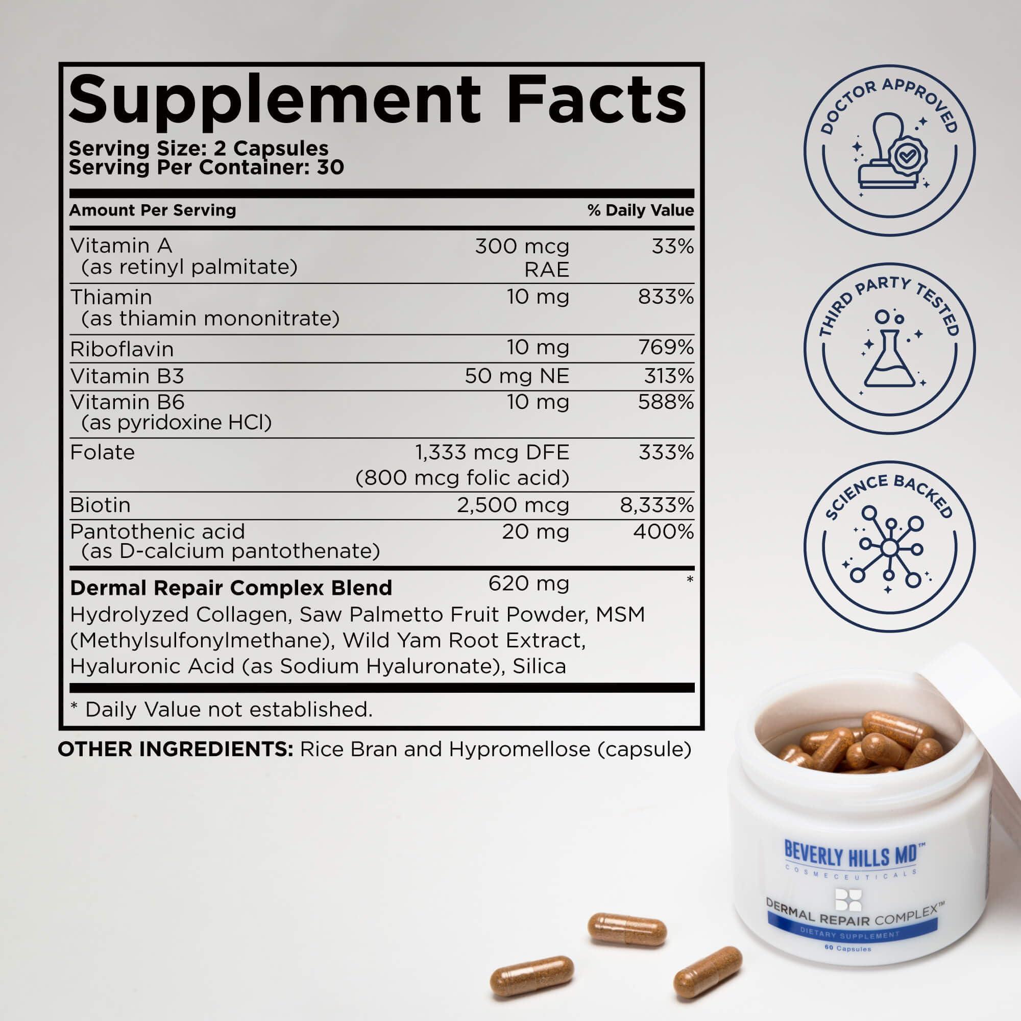 Beverly Hills MD Beverly Hills MD Power Duo Set- Dermal Repair Complex Supplements & Rejuv-GH Timeless Beauty Concentrate Serum- Bundle for Firm, Youthful Skin- Helps w/Appearance of Aging Skin, Wrinkles, Fine Lines