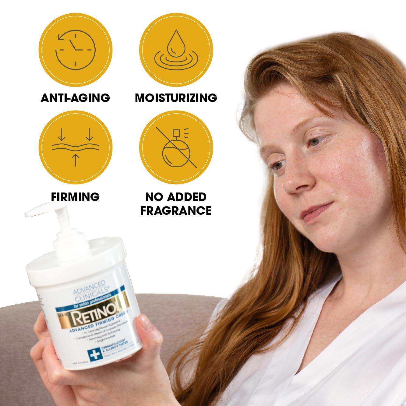 Advanced Clinicals Advanced Clinicals Retinol Body Lotion Moisturizer Face Lotion & Body Cream | Crepey Skin Care Treatment Targets Look Of Crepe Skin, Wrinkles, Sagging Skin, & Sun Damaged Skin, 16 Oz