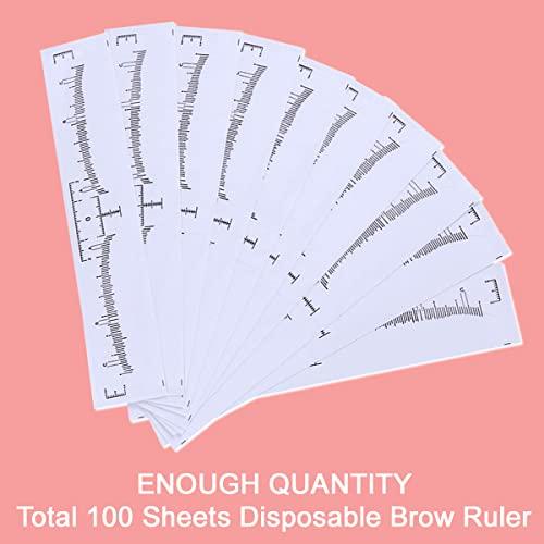 KINGMAS 100 Pack Eyebrow Ruler, KINGMAS Disposable Brow Ruler Microblading Adhesive Eyebrow Sticker Stencil Guide Measuring Tool