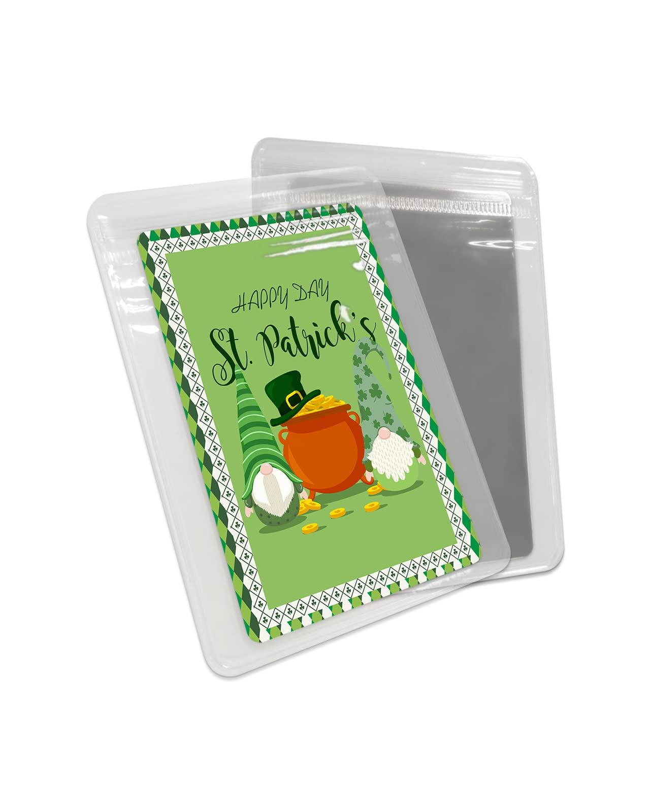 Carosoffe Carosoffe St. Patrick\'s Day Small Compact Mirror for Purse, Cute Gnomes Clover Green Geometric Plaid Travel Makeup Mirror for Women Men, Rectangular Handheld Compact Pocket Mirror 1 PCS