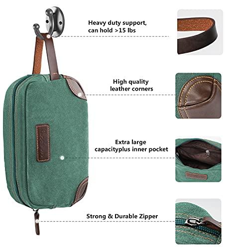 emissary emissary Men's Toiletry Bag, Leather and Canvas Travel Toiletry Bag, Dopp Kit for Men, Travel Bathroom Bag Men's Shaving Kit, Travel Kit Small Bags for Men, Shaving Bag for Travel Accessories (Green)