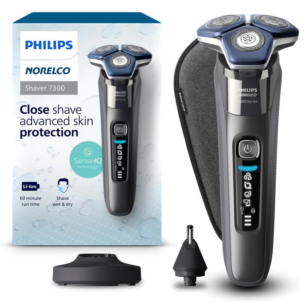 Philips Norelco Philips Norelco Shaver 7300, Rechargeable Wet & Dry Electric Shaver with SenseIQ Technology, Pop-up Trimmer, Charging Stand, Click-on Nose Trimmer, & Travel Case, S7887/92