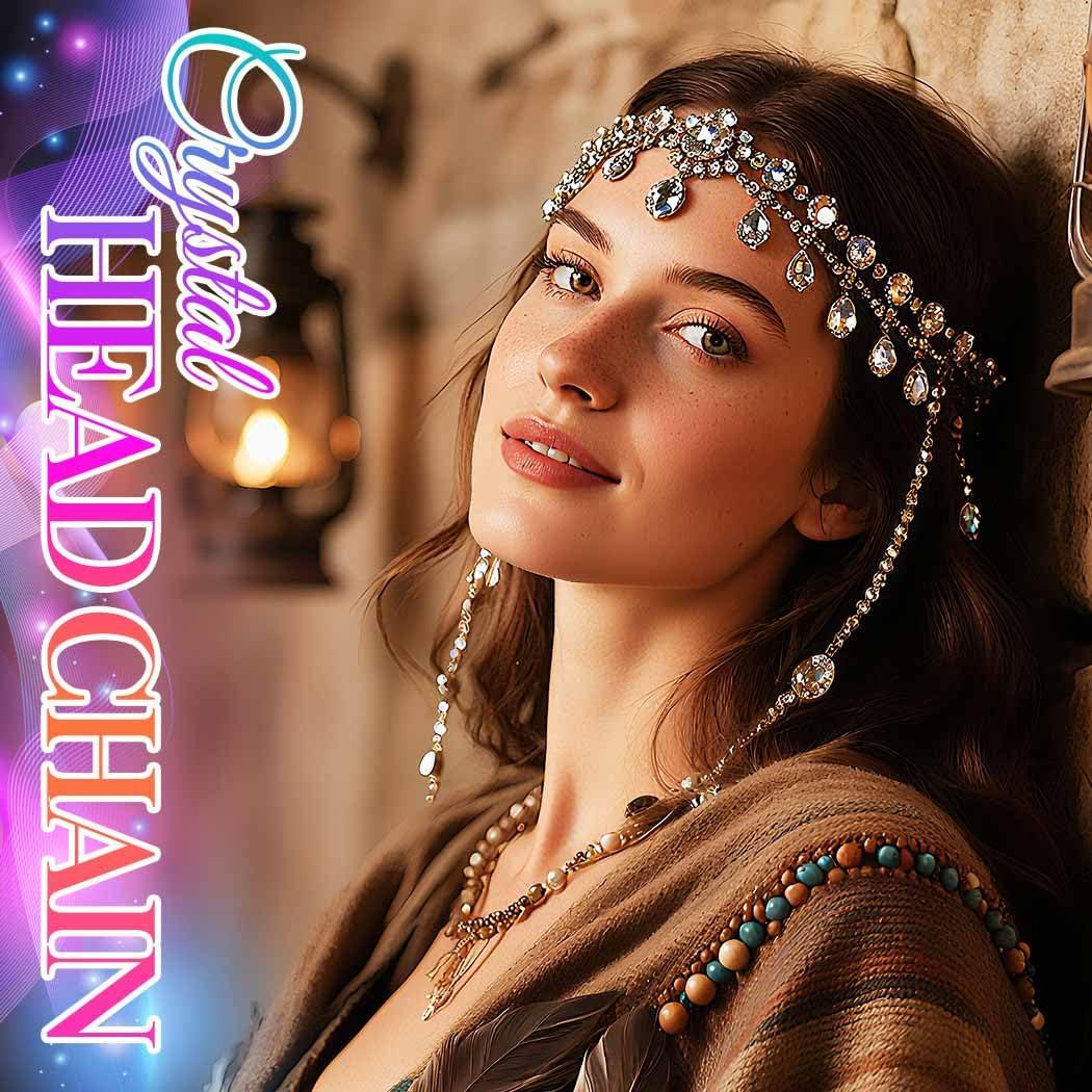 Catery Catery Head Chain Jewelry Crystal Hair Chains Boho Headpiece Pendant Head Chain Hair Jewelry Hair Accessories for Women and Girls (Gold)