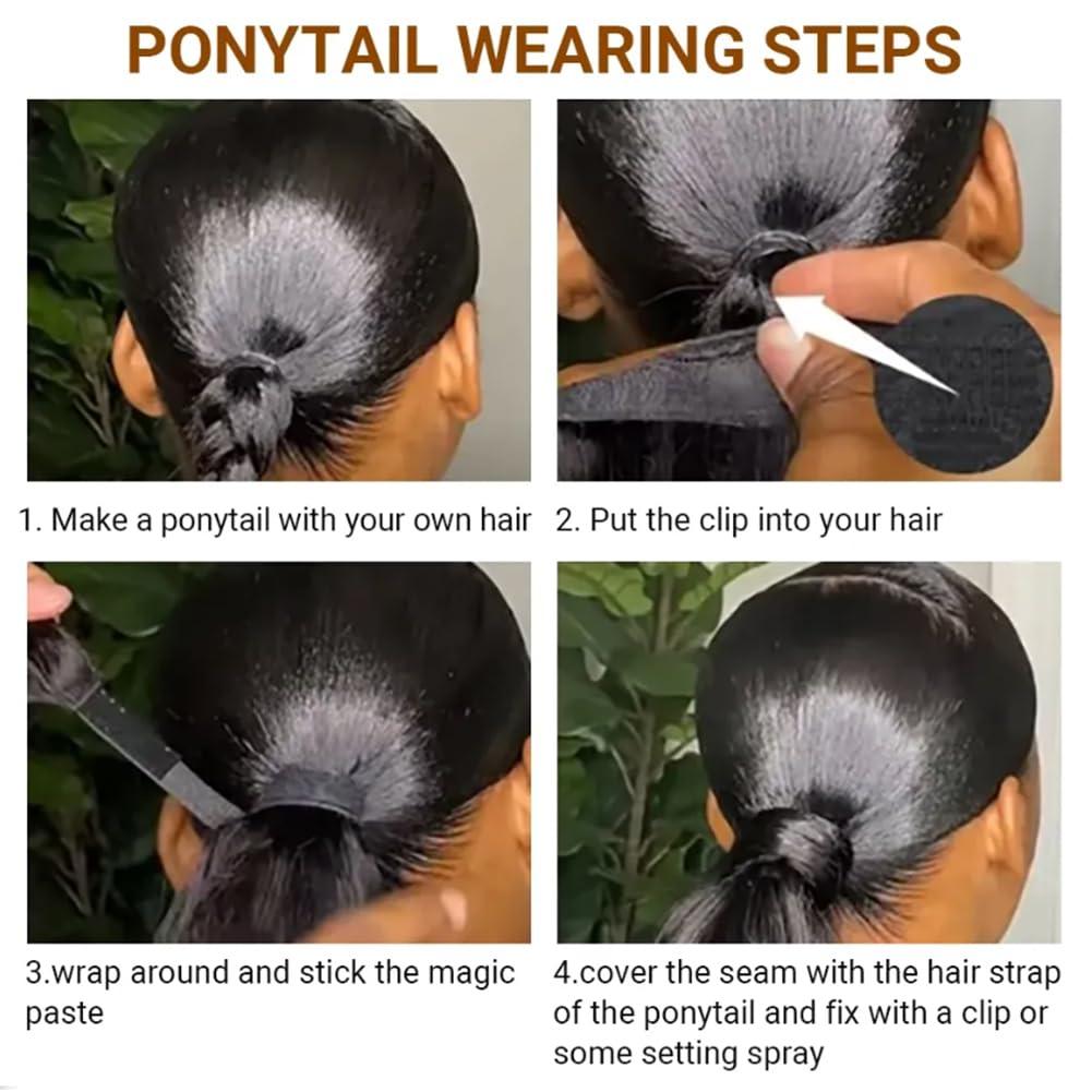 Kiss darling LASHES Drawstring Ponytail Extension Human Hair Water Wave Ponytail with Magic Paste Warp Around Wet & Wavy Curly Remy Hair Ponytail for Women 14inch 100g Natural Black