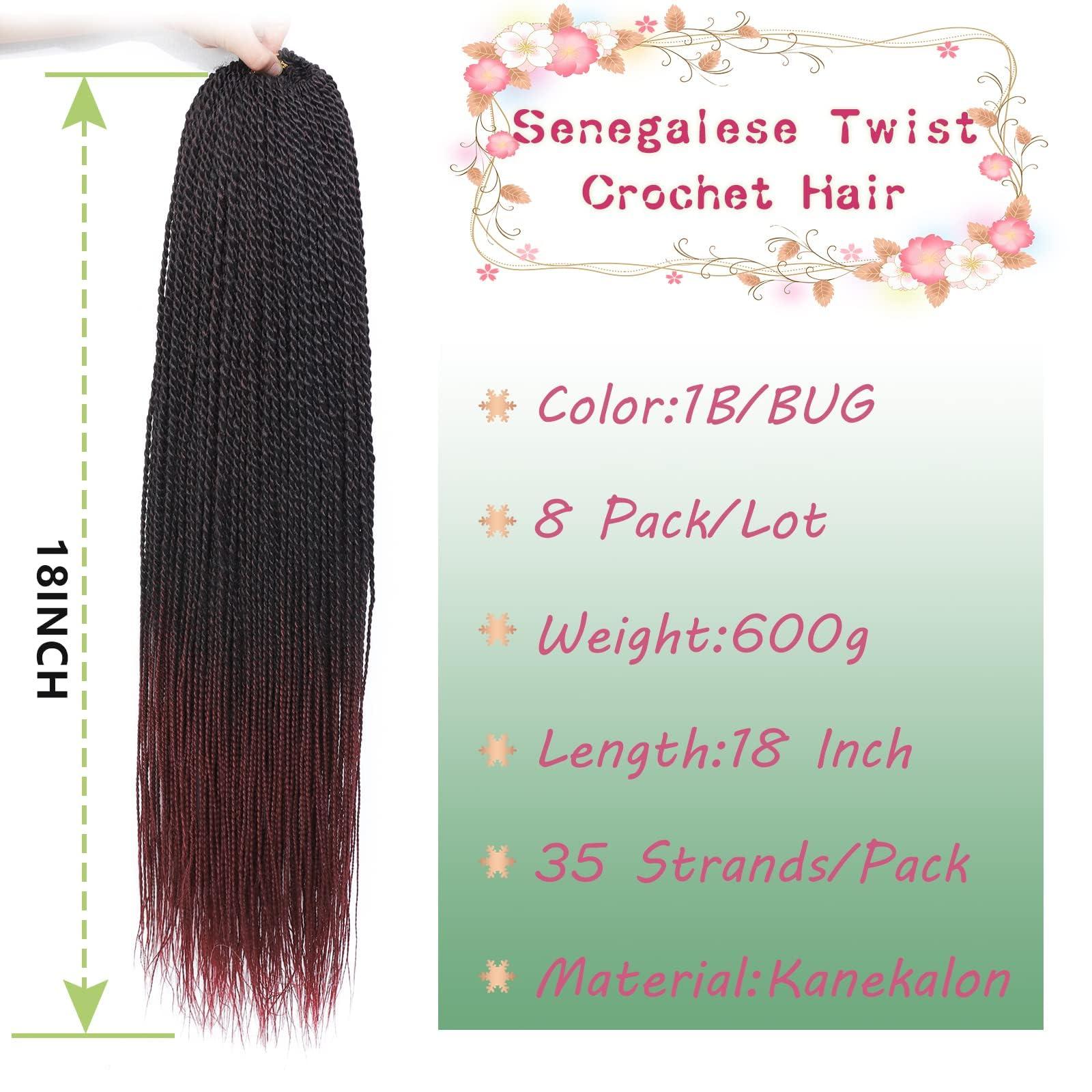 MOSINA Red Crochet Hair For Women, Senegalese Twist Crochet Hair 18 Inch Pre Looped Professional Synthetic Braiding Hair 8 Packs Twist Hair 35 Strands/Pack (18 Inch 1B/BUG)