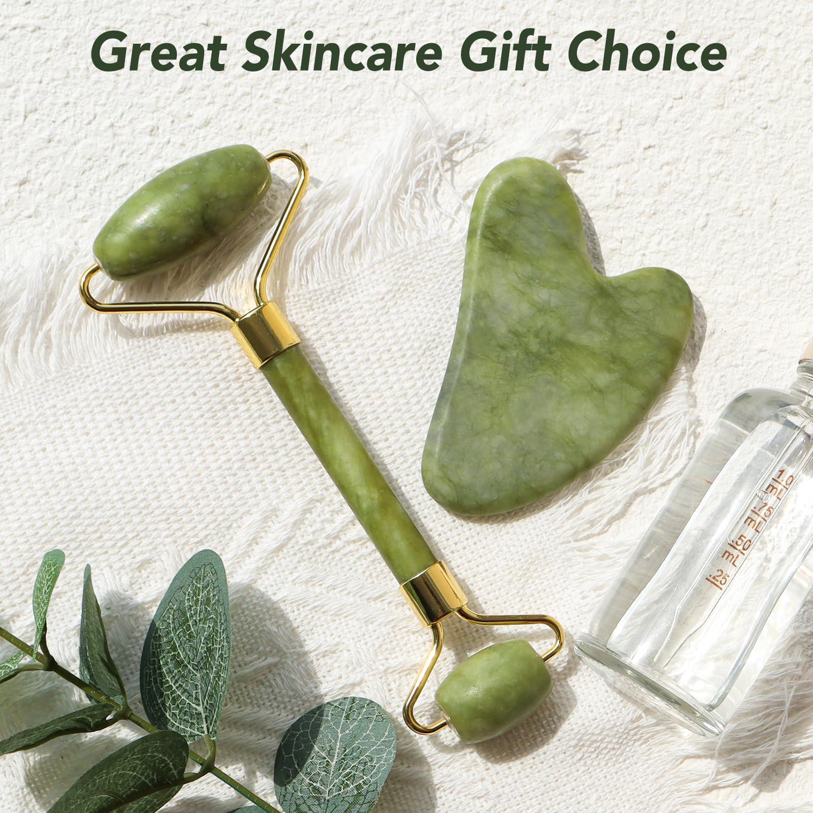 huefull huefull Genuine Jade Roller & Gua Sha Set for Face, Cooling & Firming Effect, Sculpting Tool for Jawline & Skin Care, Self-Care Gift for Women & Men
