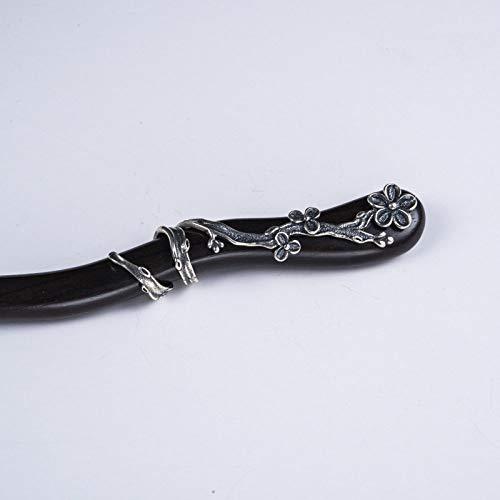 WCKJ Wooden Hair Sticks for Women,Chinese Japanese Retro Sandalwood Hair Pin Accessories 925 Sterling Silver Flower Rhinestone Hanfu Wood Hair Chopsticks for Women Hair Accessories