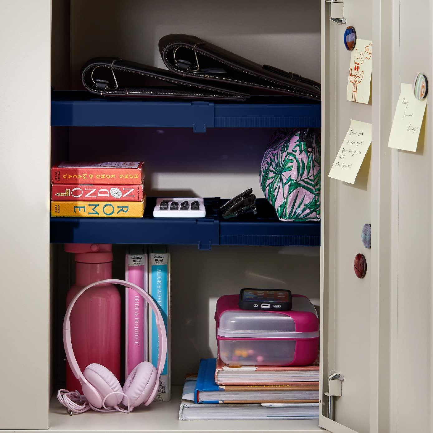 LockerMate LockerMate Adjust-A-Shelf Locker Shelf, Extends to Fit Your Locker, Easy to Use, Perfect for School, Office, Gym, Blue, 2-Pack