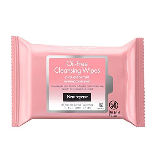 Neutrogena Neutrogena Oil-Free Facial Cleansing Makeup Wipes with Pink Grapefruit, Disposable & Pre-Moistened Daily Acne Face Towelettes to Remove Dirt, Oil & Makeup for Acne Prone Skin, 25 ct