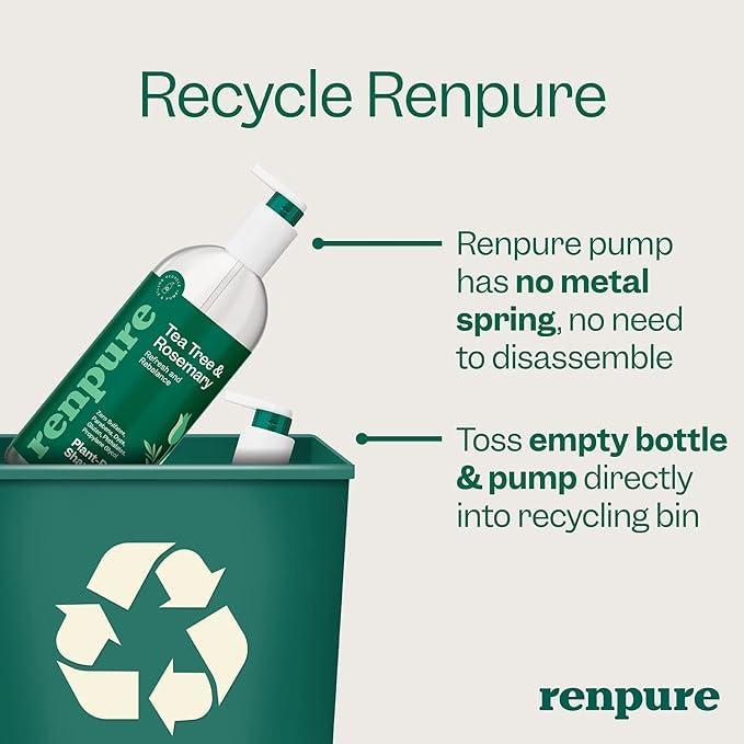 RENPURE Renpure Tea Tree & Rosemary Shampoo & Conditioner Set, Plant Based - Refreshes & Rebalances Hair and Scalp - For Oily/Normal Hair - Tea Tree Leaf Oil, Rosemary Leaf Extract - 24 Fl Oz each, 2 Pack
