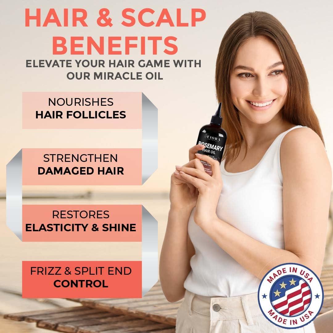 Fiora Naturals Rosemary Oil for Hair Growth with Castor Oil, Jojoba Oil, and Biotin - Natural Hair Strengthening Oil, Peppermint Essential Oil by Fiora Naturals - 100% Pure Peppermint Oil for Hair Growth, & Skin
