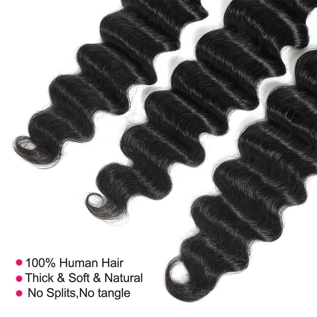 Uesoels 22 Inch Hair Bundles Loose Deep Wave Bundles 12A Raw Human Hair Bundles 100% Unprocessed Virgin Human Hair Single Bundles Natura Black Color Hair Extensions