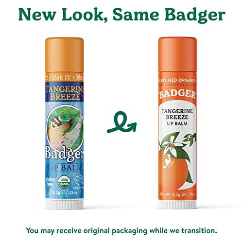 Badger Badger - Classic Lip Balm, Tangerine Breeze, Made with Organic Olive Oil, Beeswax & Rosemary, Certified Organic, Moisturizing Lip Balm, 0.15 oz (4 Pack)