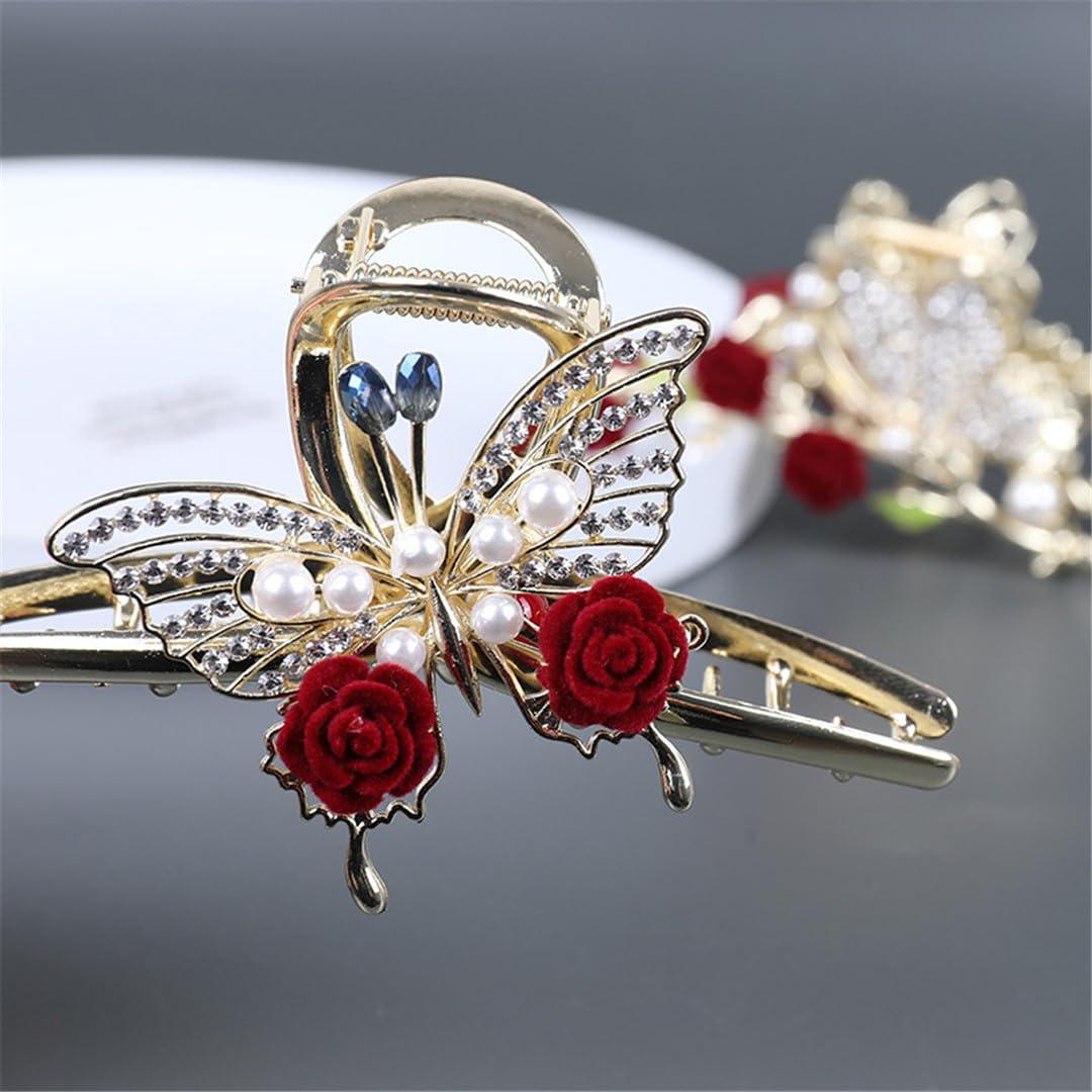 Hcclijo Retro Rose Pearl Grab Clip Tassel Ponytailtail Clip Clip diamond Ladies Hair Accessories Clip