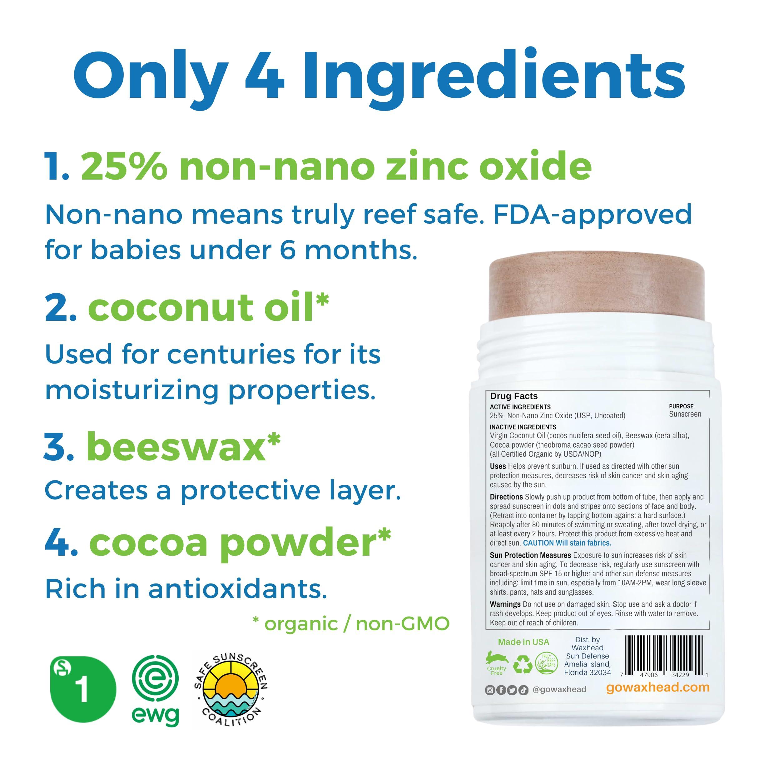 Waxhead Sun Defense Foods Waxhead Tinted Zinc Sunscreen Stick Face SPF 30 - Reef Safe Sunscreen, Tinted Zinc Oxide Stick Biodegradable, Waterproof, Skin Tone, Food-Grade, Non-Nano, Natural Non-Toxic Kids, Surfing (Tint, 3.7oz)