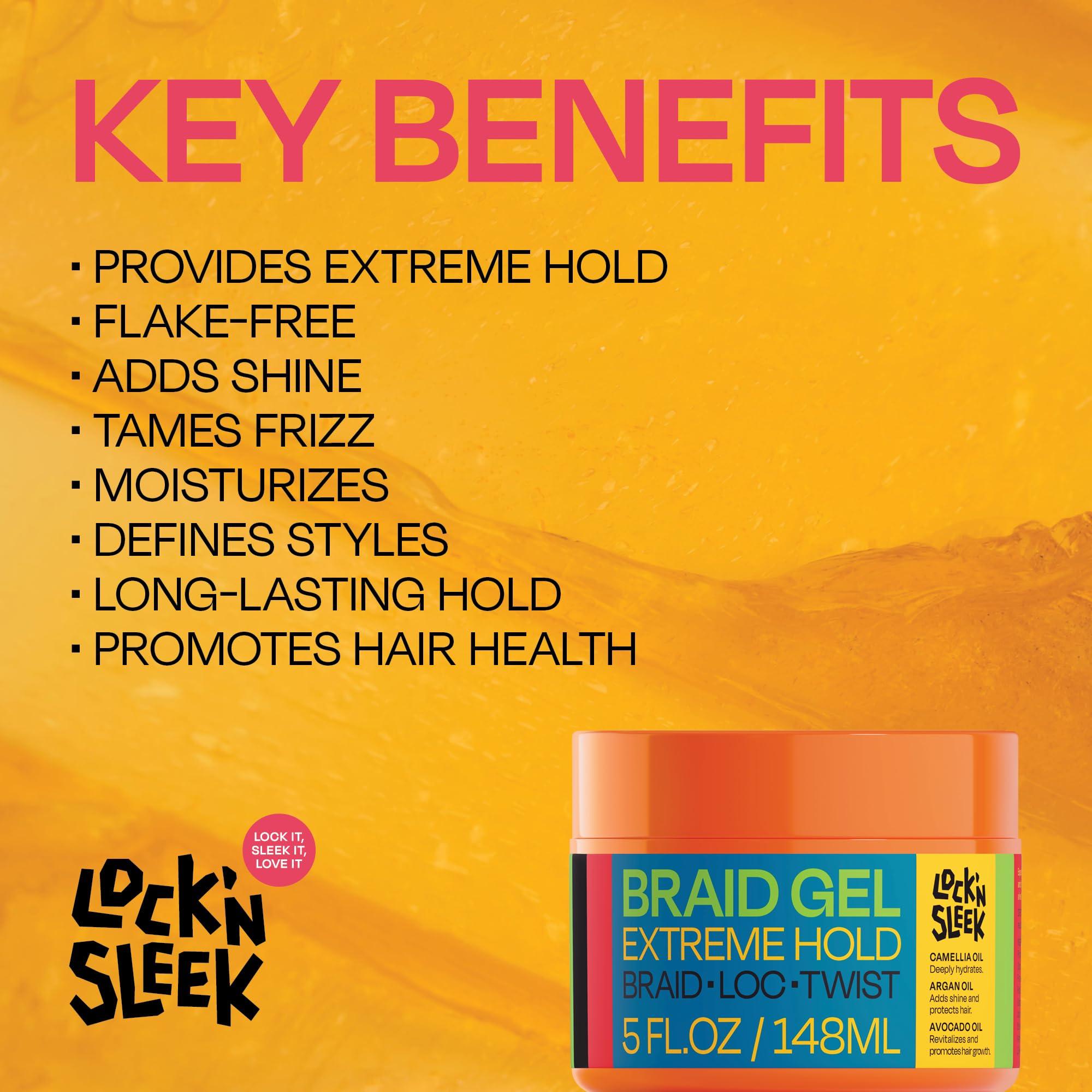 LOCK\'N SLEEK LOCK'N SLEEK Braiding Gel, Extreme Hold Braid, Loc, and Twist, Flake-Free, Tames Frizz, and Contol Edge (5 FL OZ)