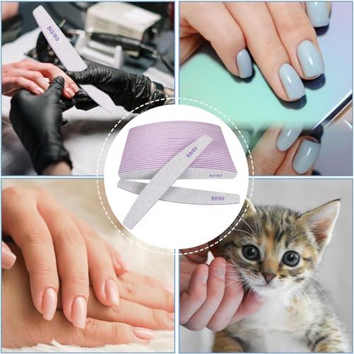 jecxucci 80/80 Grit Nail Files 24 Pack, Emery Boards for Acrylic Nails and Gel Nails, Coarse Nail File Double Sided 80 Grits Professional Nail Filers Washable Manicure Tool Curved Fingernail Files