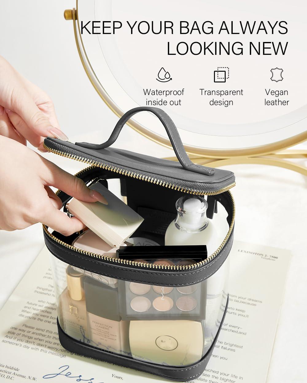 ROWNYEON ROWNYEON Large CLear Travel Makeup Bag for WomenTransparent Cosmetic Bag with HandlePortable Makeup Case OrganizerWaterproof Toiletry Organizer Train Case