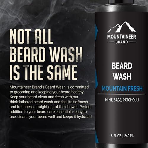Mountaineer Brand Mountaineer Brand Beard Wash For Men | 100% Natural Beard Shampoo | Thick Cleaning Softening Lather for Hair and Skin | Hydrate and Detangle | Grooming Treatment | Mountain Fresh Scent 8oz