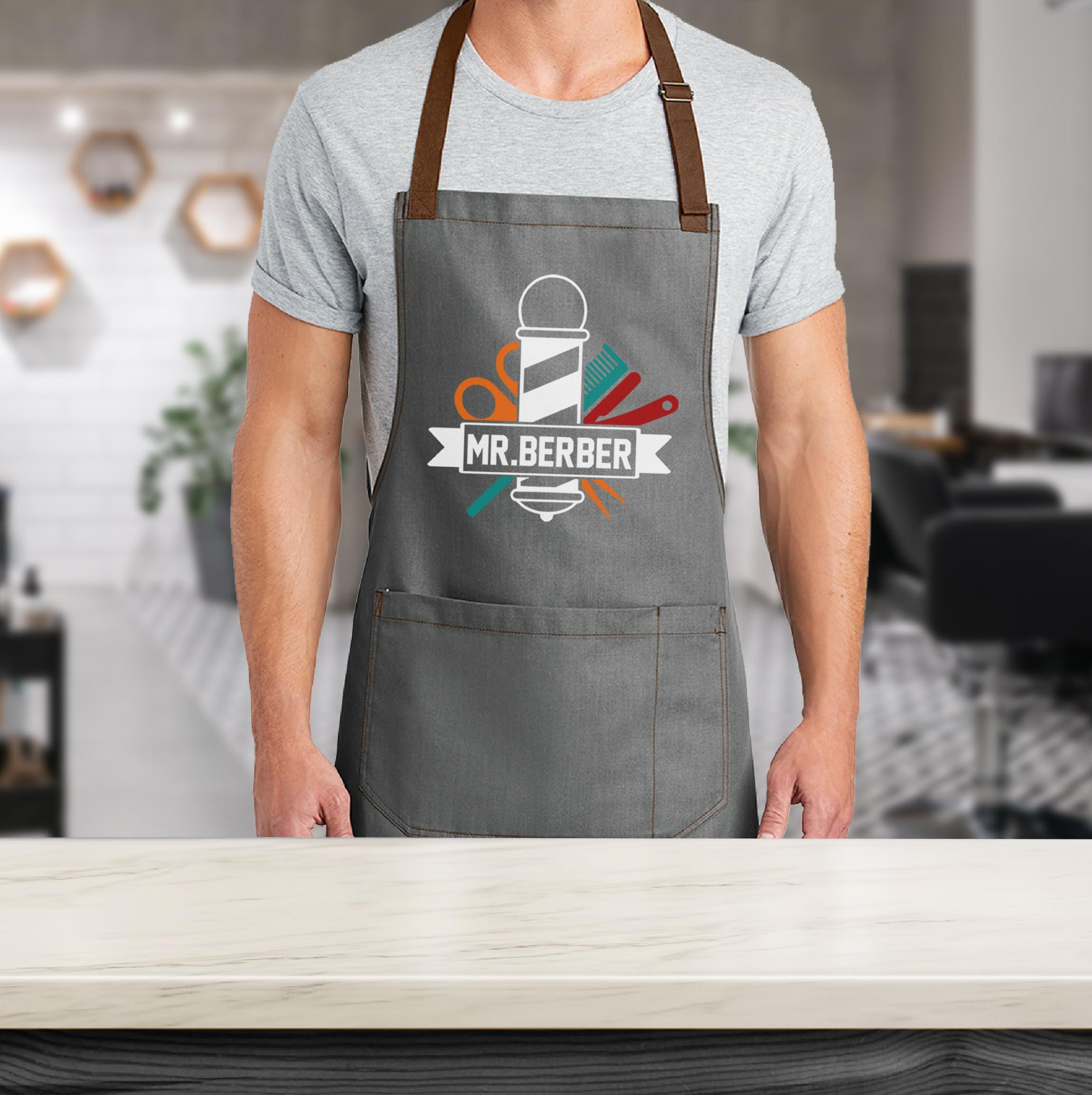 TEEAMORE TEEAMORE Custom Barber Apron Hairdressers Men Hair Stylist Salon Two Big Pockets Grooming Aprons Barbershop AshGrey D7