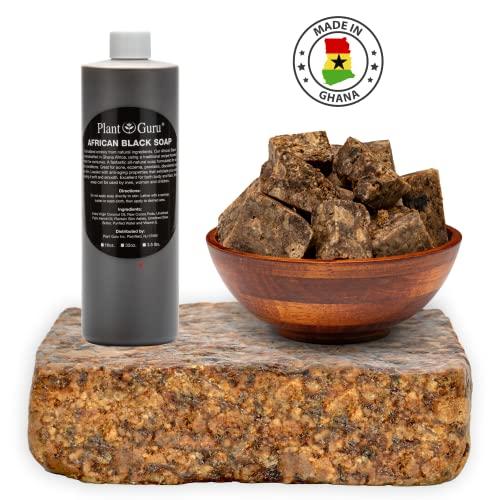 Plant Guru African Black Soap Liquid Half Gallon - 100% Raw Pure Natural From Ghana, Acne Treatment, Aids Against Eczema & Psoriasis, Dry Skin, Scar and Dark spot Removal, Pimples and Blackhead, Face & Body Wash