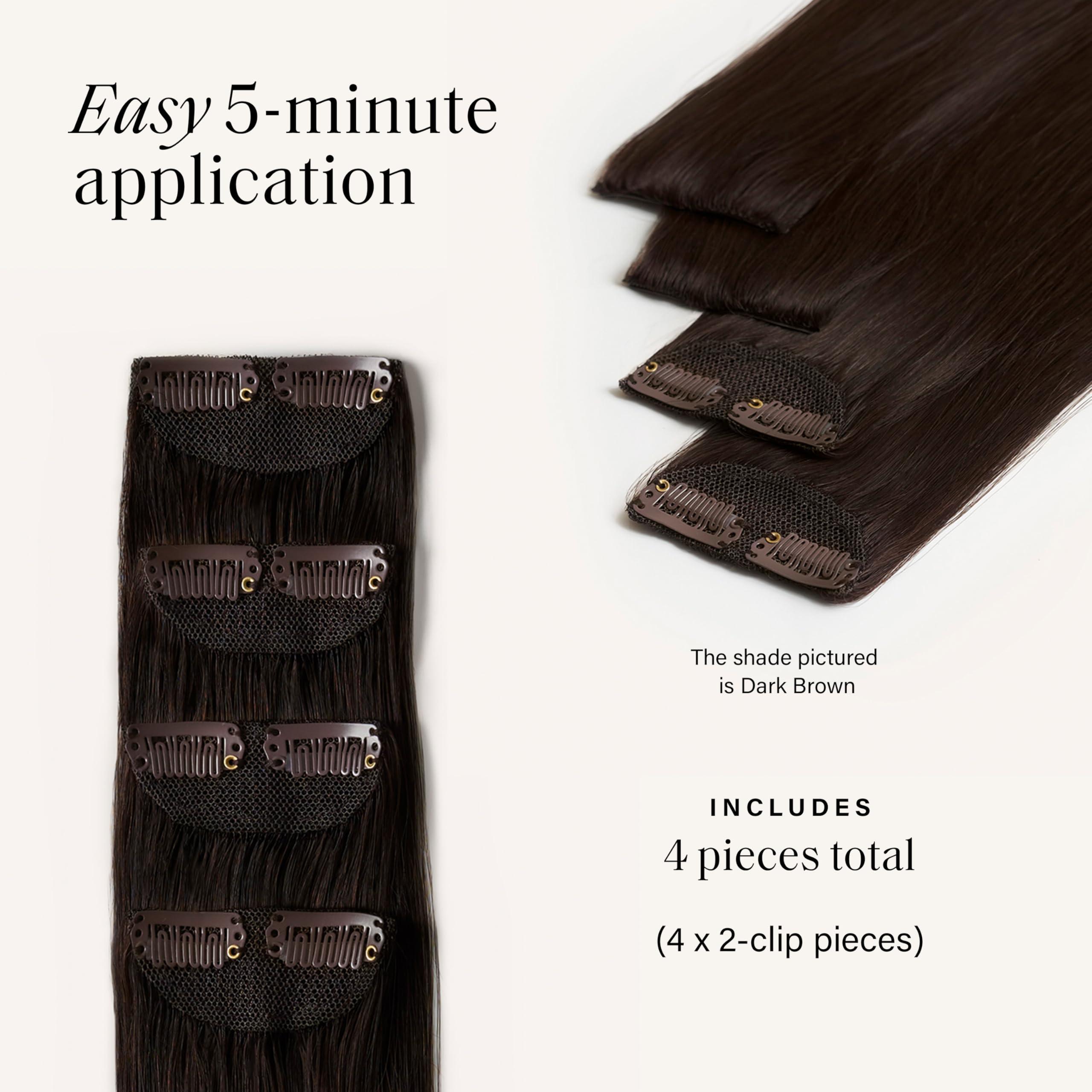 Luxy Luxy Hair 12\" Ash Brown Highlights Scalp Hair Fill-Ins Clip-In Hair Extensions (30 grams) 100% Remy Human Hair, For Thinning Near Scalp, 4-Piece Set, Mimics Hair Growth