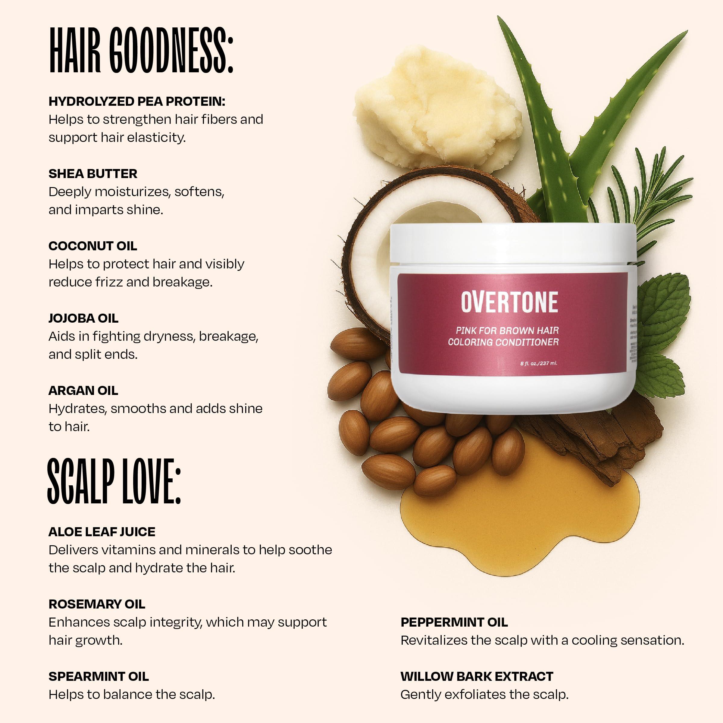 oVertone Overtone Color Depositing Semi-Permanent Hair Dye Conditioner - 8 oz For Natural & Color-Treated Hair, Moisturizing Shea Butter & Coconut Oil - Vegan & Cruelty-Free, Pink for Brown is now Raspberry