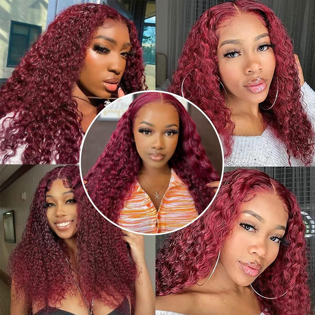 HeioWuio HeioWuio #99j Curly Wave Human Hair Bundles Burgundy Brazilian Remy Human Hair Weaves For Women Grade 8A Hair Extensions Red Bundles Unprocessed Virgin Hair Bundles 18 20 22 Inch