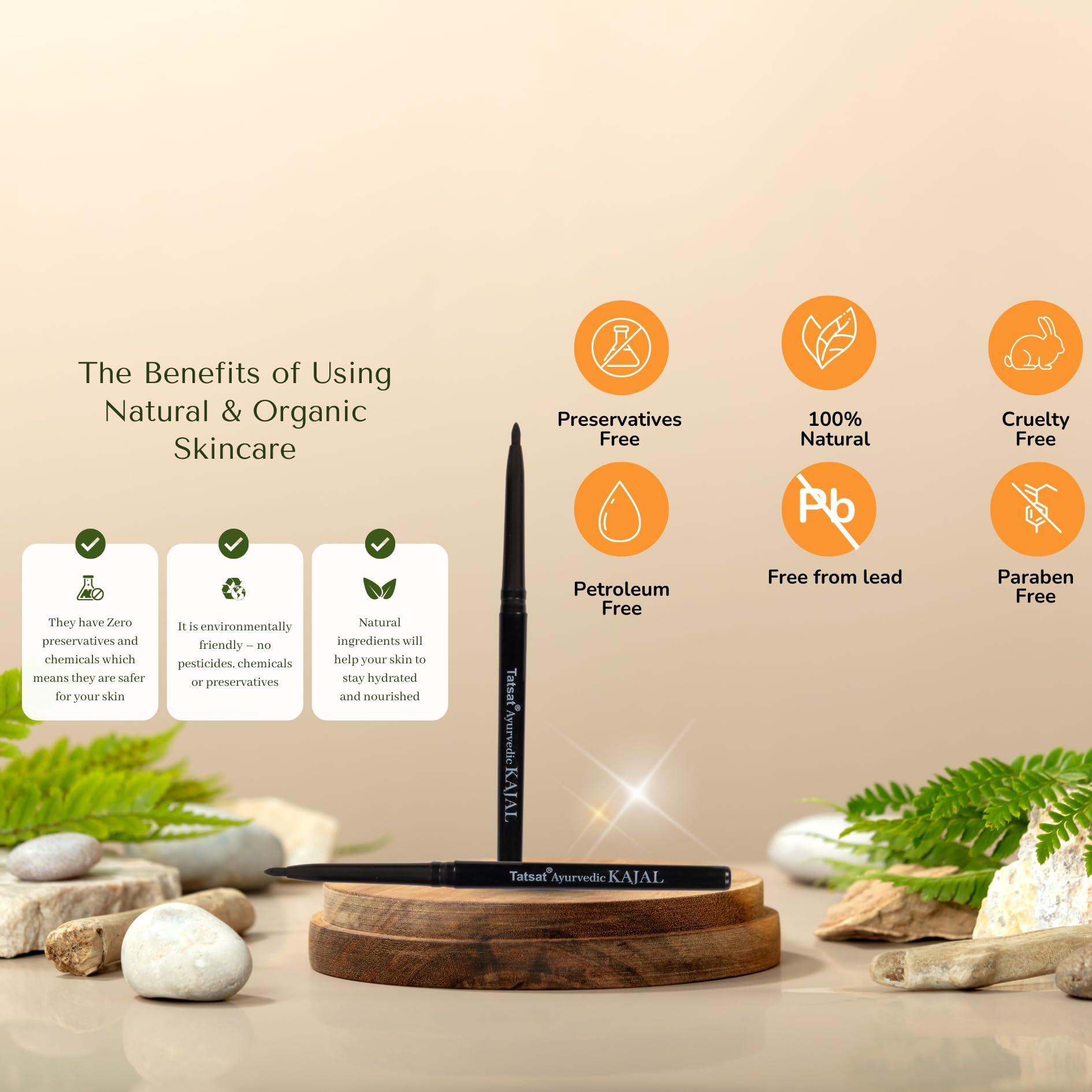 TATSAT - WELLNESS THROUGH AYURVEDA Tatsat Ayurvedic herbal Kajal | Natural, Lead-Free & Chemical-Free Eye Care | Soothing Formula for Everyday Use | Safe for All Skin Types | Made with Triphala, Chakshushya Herbs, Castor Oil etc