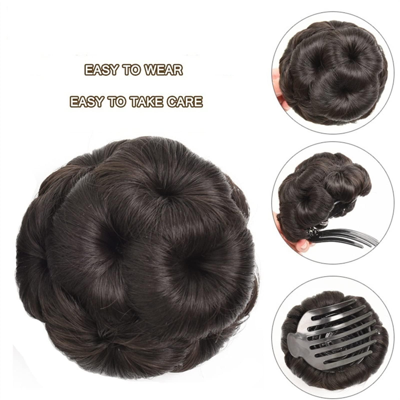 HASMI HASMI messy bun hair piece Synthetic Hair Bun Chignon Ponytail Extension Nine flowers Tress Clip In Ponytail Hair Hairpiece Curly Chignon Women\'s Hairpiece bun hair pieces for women (Color : NF111-2)
