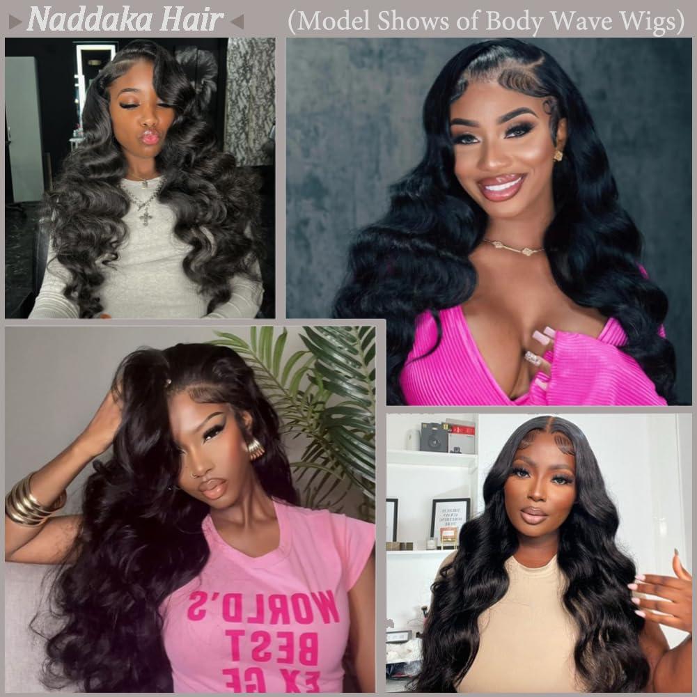 Naddaka Body Wave Lave Front Wigs Human Hair Pre Plucked 13x4 HD Transparent Lace Frontal Human Hair Wig with Baby Hair 180% Density Lace Front Body Wave Wigs Natural Black 22 Inch