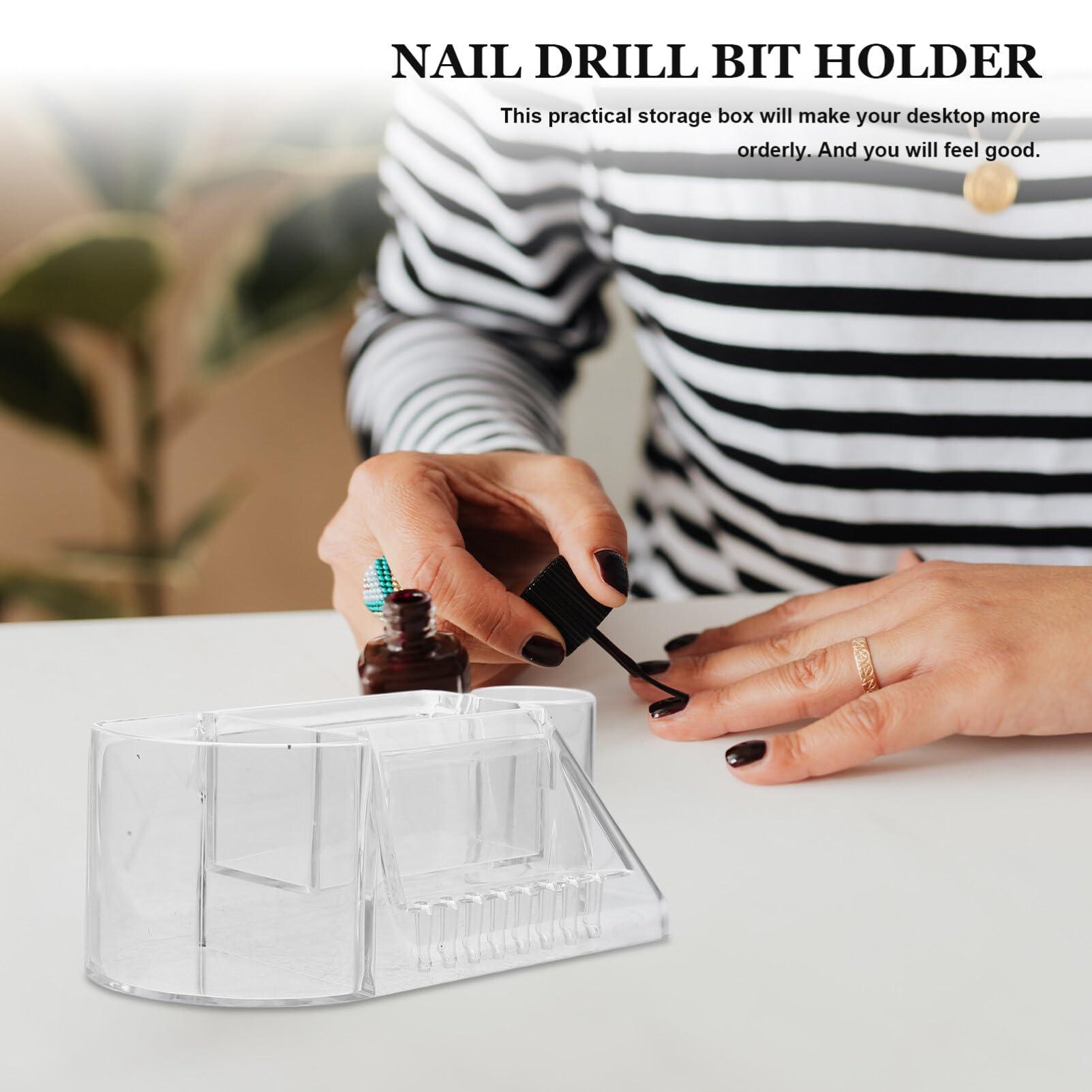 Ipetboom Ipetboom Nail Drill Holder, Mini Nail Drill Machine Storage Box Nail Art Polishing Grinding Drill Bit Holder Display Storage Box Nail Drill Grinding Bit Case Organizer