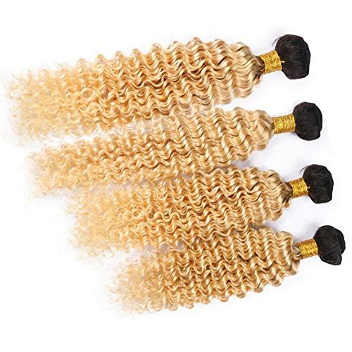 Tony beauty hair #1B/613 Blonde Ombre Deep Wave Brazilian Human Hair Weave Bundles 4Pcs Lot Black Roots Bleach Blonde Ombre Virgin Human Hair Weave Wefts Deep Wave Curly Bundles Double Wefts (28 28 28 28)