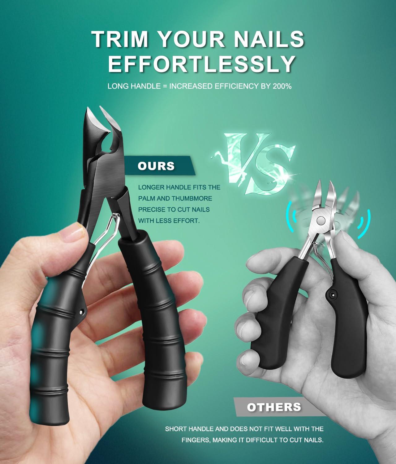 YDDMAX Thick Toenail Clippers Thick Nails Wide Jaw Podiatrist Ingrown Toenail Tool Kit for Men & Seniors, Professional Sharp Heavy Duty Nail Cutter Set Bamboo Shape Handle Toenails Trimmer Toe Nail Clippers