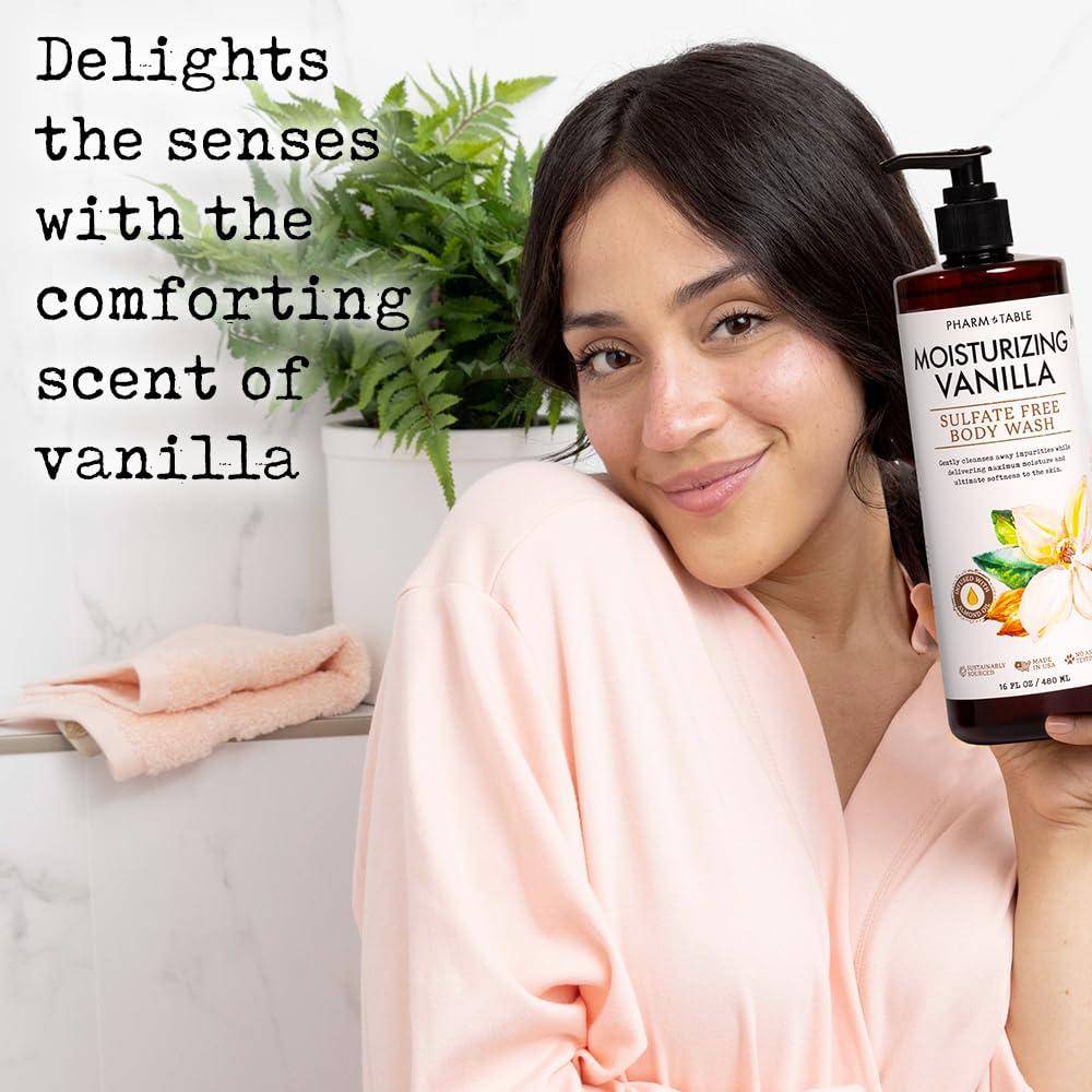 PHARM TO TABLE PHARM TO TABLE Moisturizing Vanilla Body Wash for Women and Men - Moisturizes and Softens the Skin, Sulfate Free, 100% Cruelty Free, 480ml