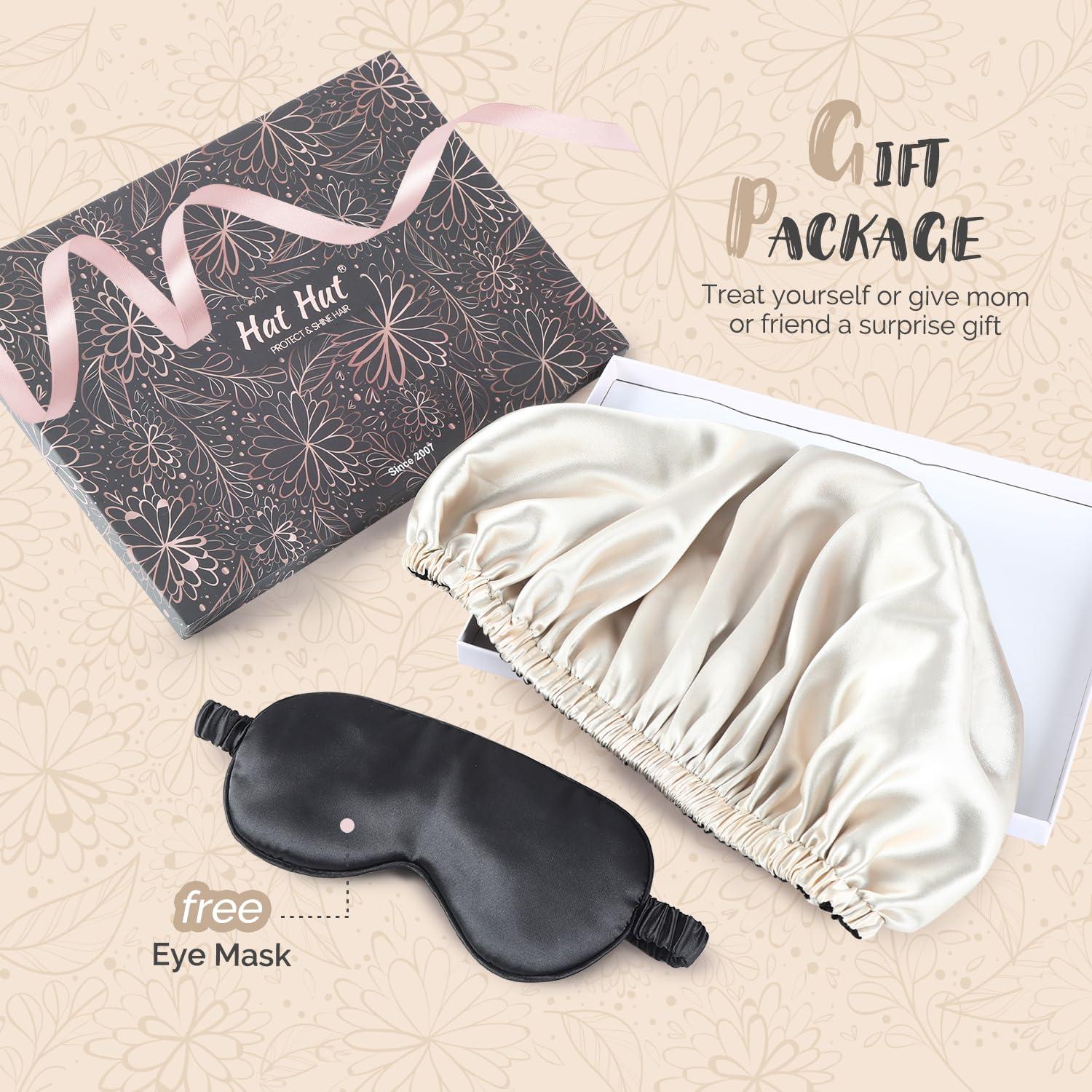 Hat Hut Hat Hut Satin Bonnet Silk Bonnet for Sleeping Hair Bonnet for Sleeping Cap for Curly Hair Wrap Reversible Satin Bonnet (Champagne/Black)