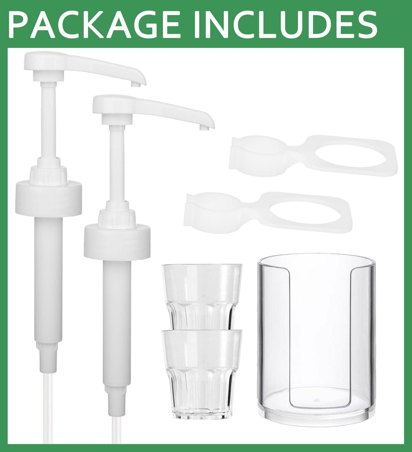 onsogi Dispenser Pumps for Listerine 1 or 1.5 Liter Mouthwash Bottles with Cup Holders, Resuable Cups and Clear Plastic Paper Cup Dispenser - Fits Total Care, Original, Zero Alcohol, Cool Mint, etc