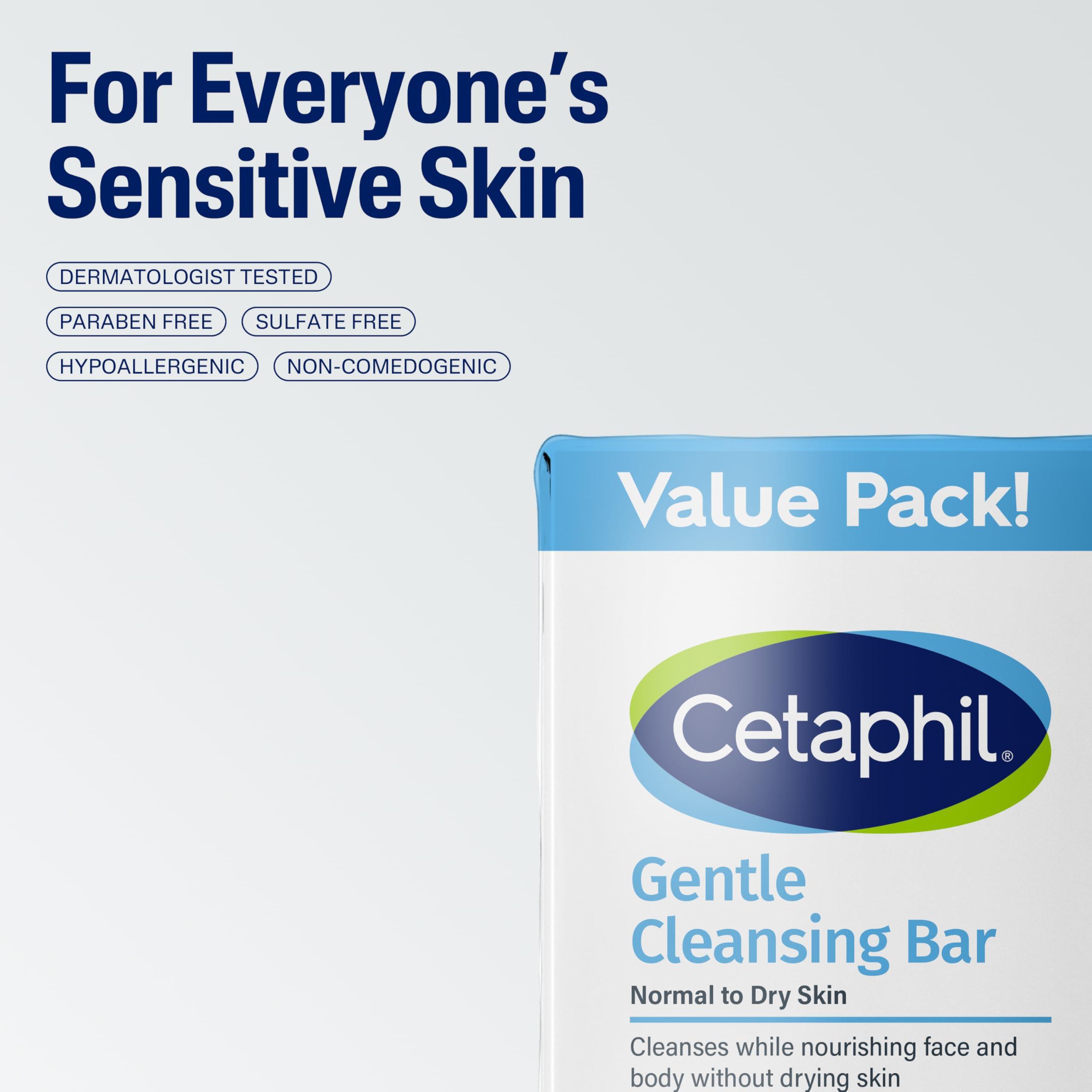 Cetaphil CETAPHIL Gentle Cleansing Bar, 4.5 oz Bar (Pack of 6), Nourishing Cleansing Bar For Dry, Sensitive Skin, Non-Comedogenic, (Packaging May Vary)
