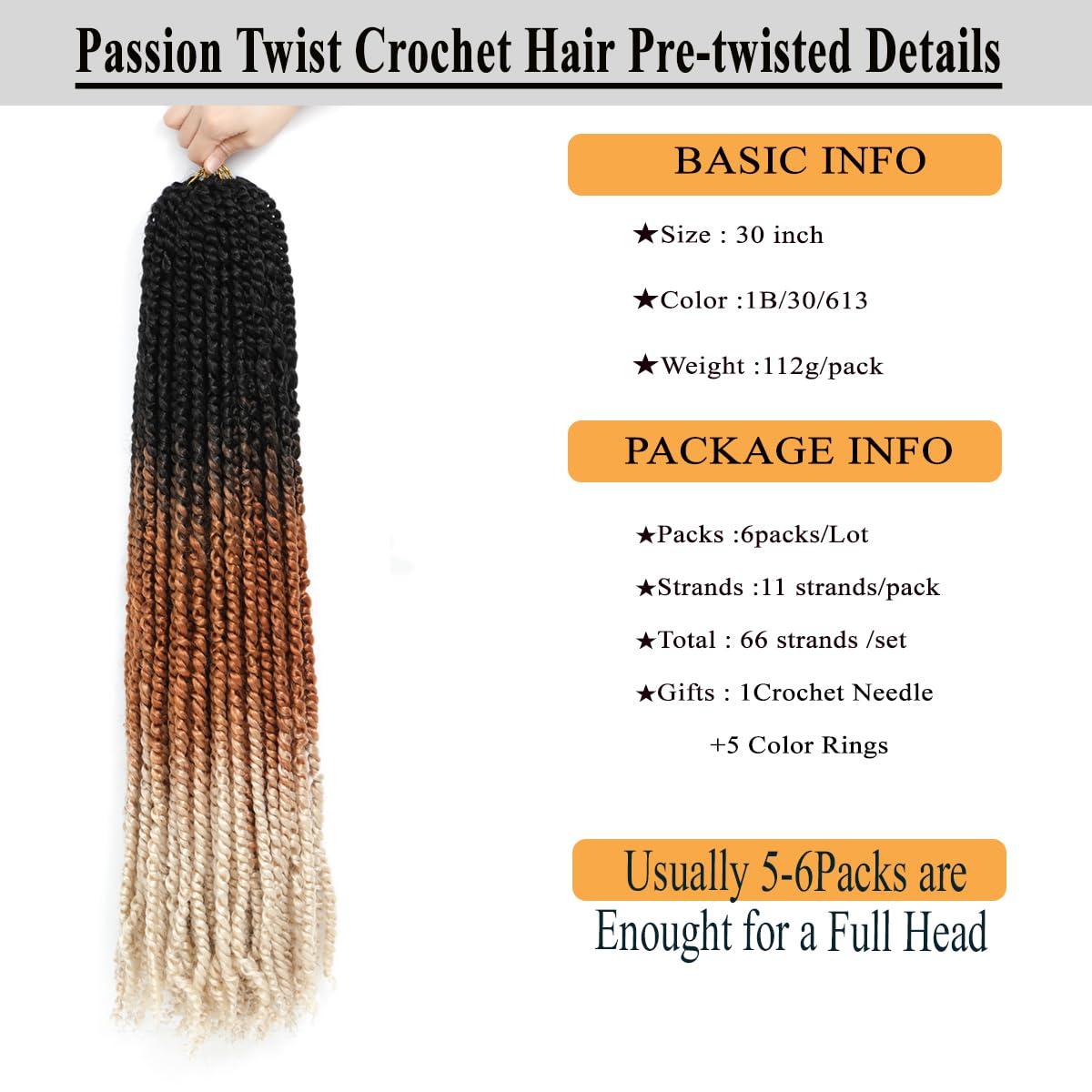 Flagship Passion Twist Hair 30 Inch 1B/30/613 Ombre Long Pre-twisted Passion Twists Pre-looped Crochet Hair for Black Women