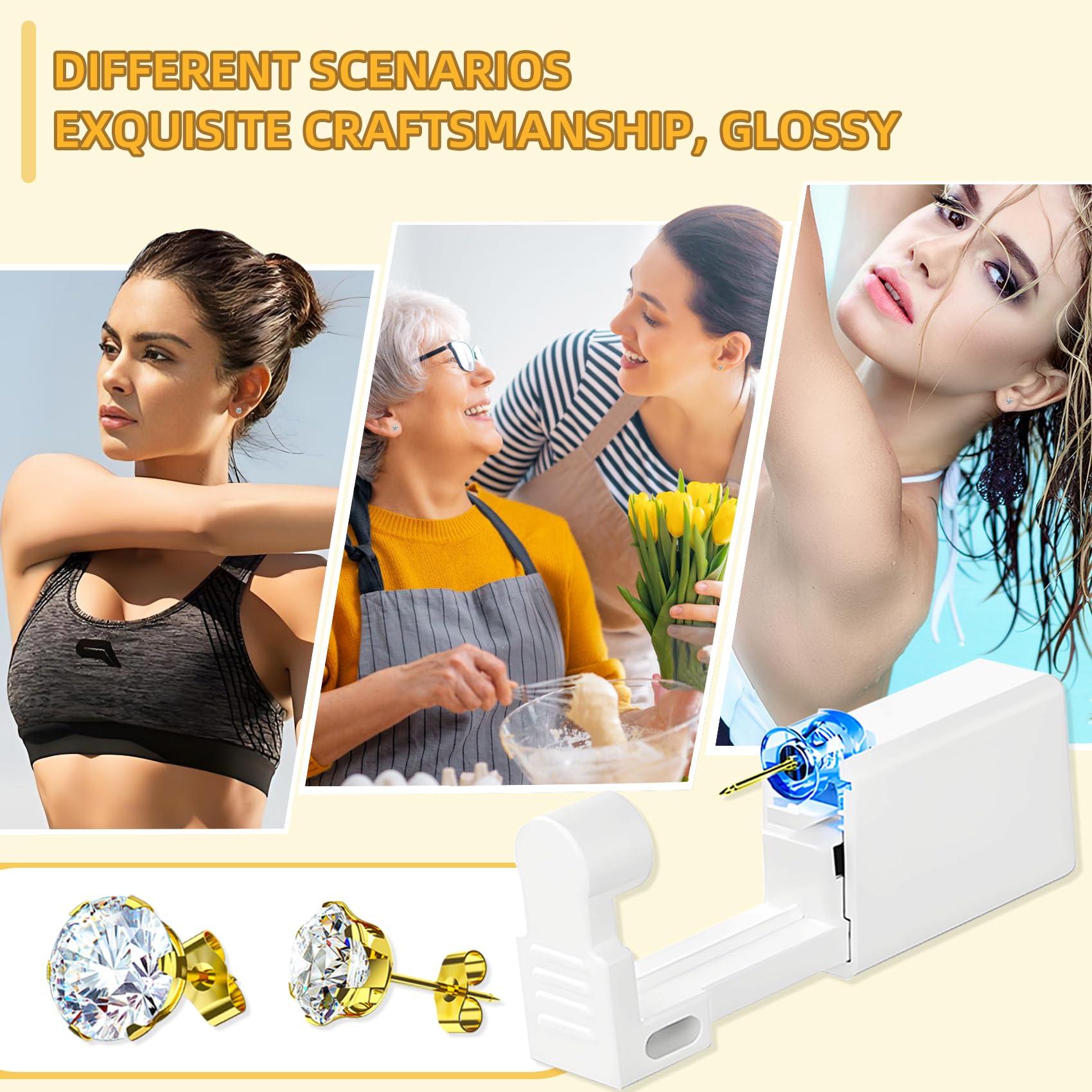 Novopiercing 24 Pcs Ear Piercing Kit Disposable Ear Piercing Gun Kit with 8 Pcs Gold-Plated CZ Earrings Stud 8 Pcs Self Piercing Gun and 8 Pcs Cleaning Pads