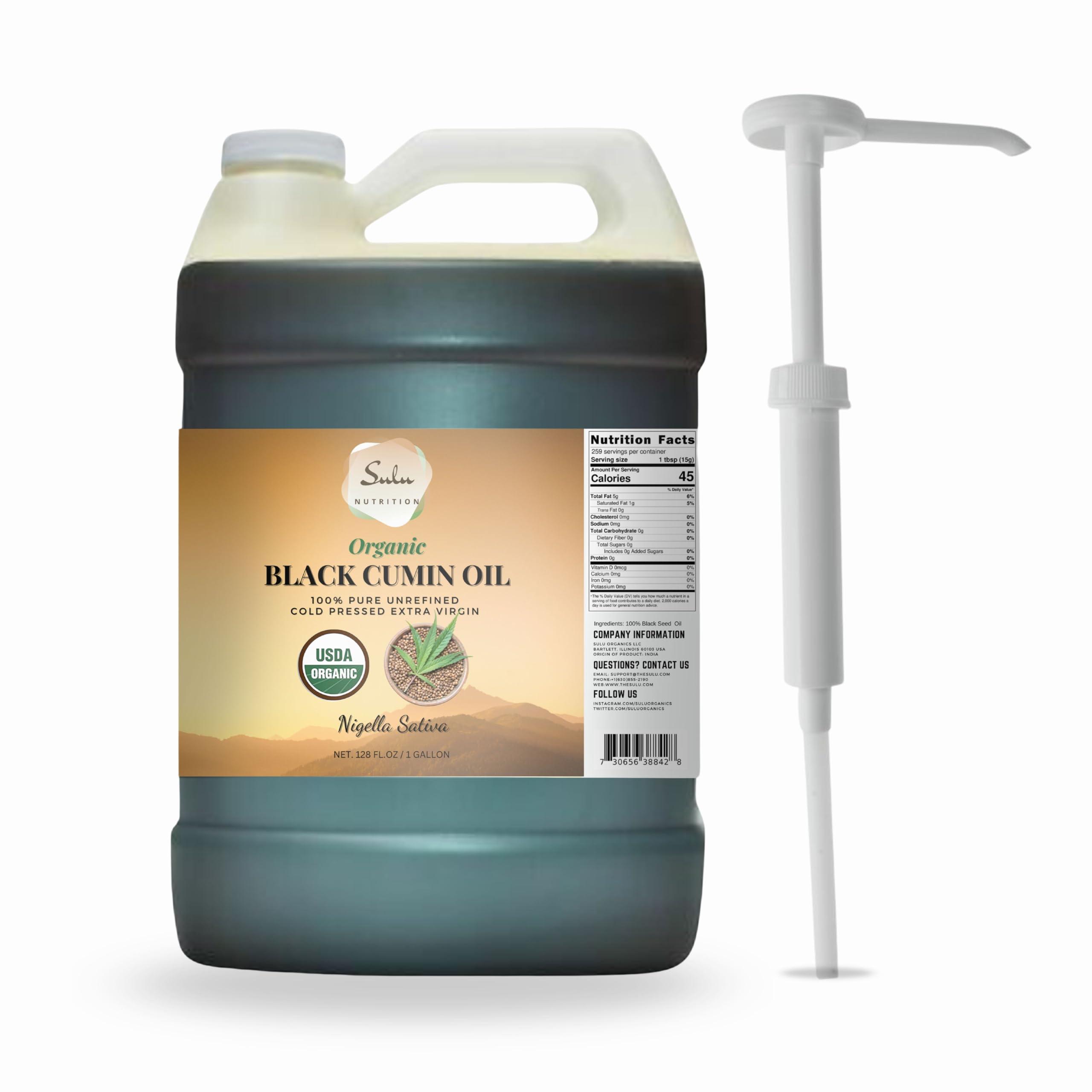SULU ORGANICS 100% Pure Organic Extra Virgin Unrefined Black Cumin Oil 1 Gallon (128 FL.OZ)