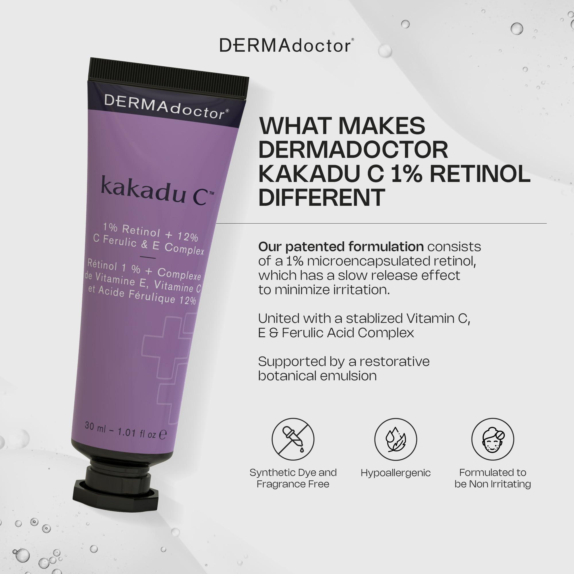 DERMAdoctor DERMAdoctor Kakadu C Dermatologist Formulated 1% Retinol Cream + Vitamin C, E Ferulic Complex, Anti Aging Face Cream to Brighten, Smooth and Firm. Hyperpigmentation Treatment for Face - 1.01 fl oz
