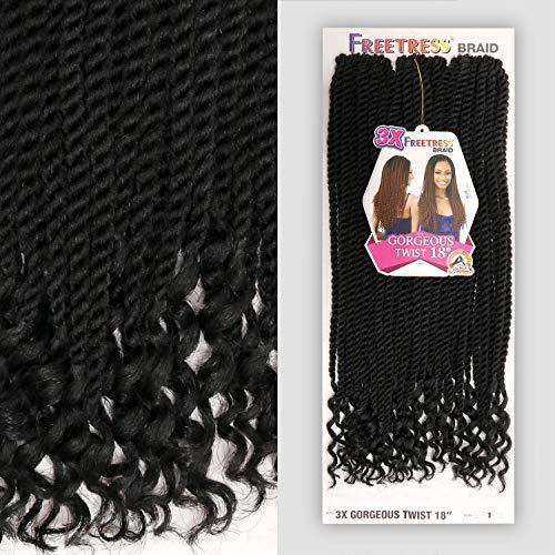 FreeTress Braids Freetress Synthetic Pre Looped Crochet Braid 3X GORGEOUS TWIST 18" (1 Jet Black)
