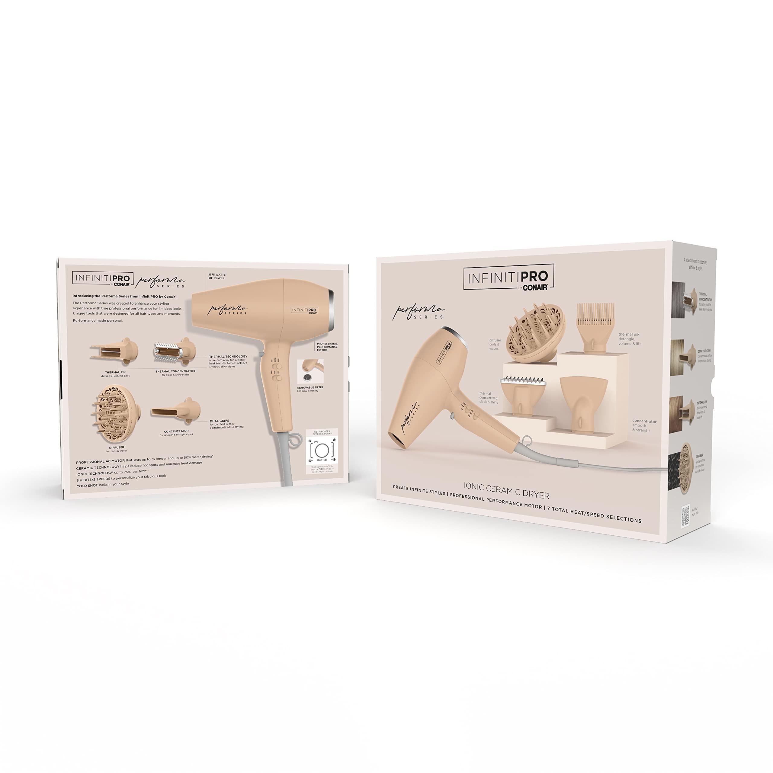 Conair Conair Infiniti Pro Hair Dryer with Diffuser plus 3 Other Attachments | Performa Series Hair Dryer | Blow Dryer with Professional Performance Motor | Blush Pink