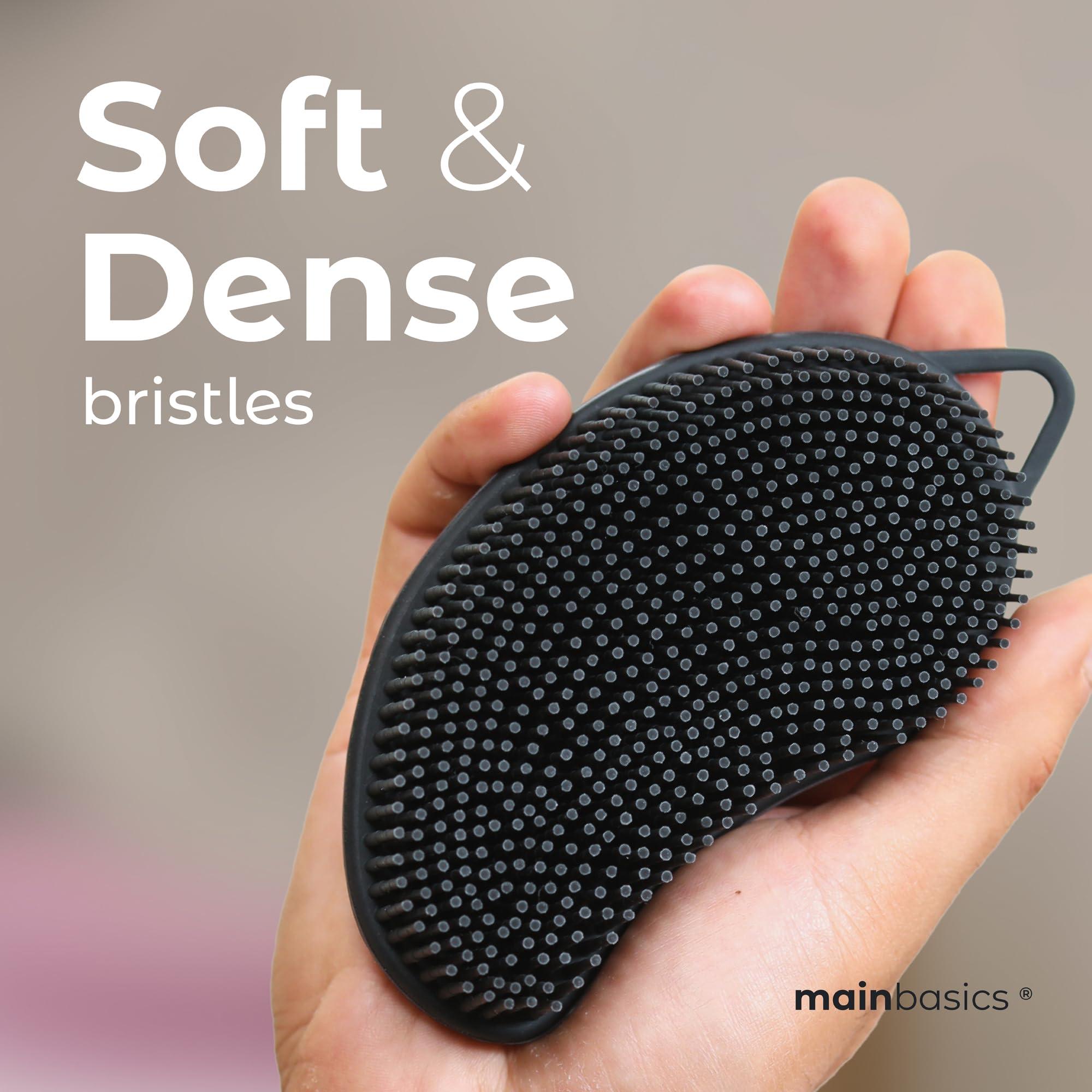 MainBasics MainBasics Exfoliating Silicone Body Scrubber Pro 2-in-1 Shower Scrubber for Body Care, Silicone Loofah and Body Exfoliator (Black, Body + Exfoliate)